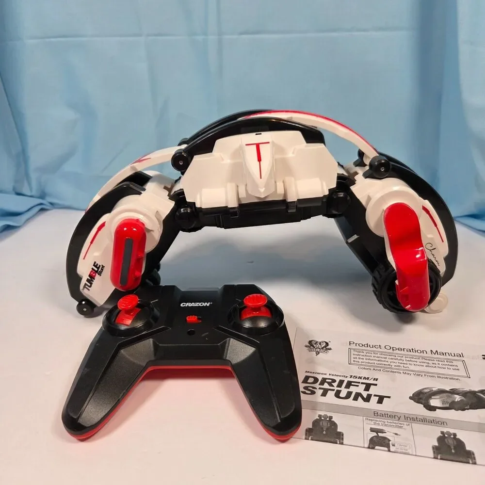 RC Round Rolling Stunt Snake Car with LED Lights Hot Engine  NEW Red & White